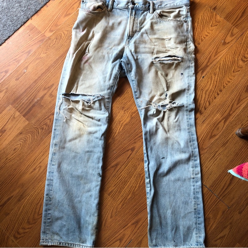 GAP Light Blue Distressed Straight Leg Jeans - Picture 2 of 7